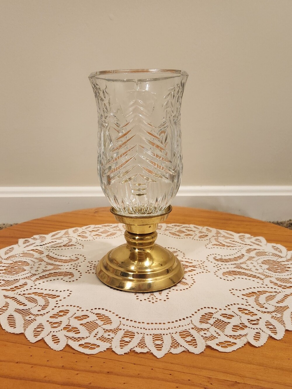 International Silver Co. 24% Lead Crystal Tree Hurricane Lamp
